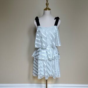 Miss Selfridge White Striped Tiered Ruffle Dress | Black Bow Straps | Size 6 |